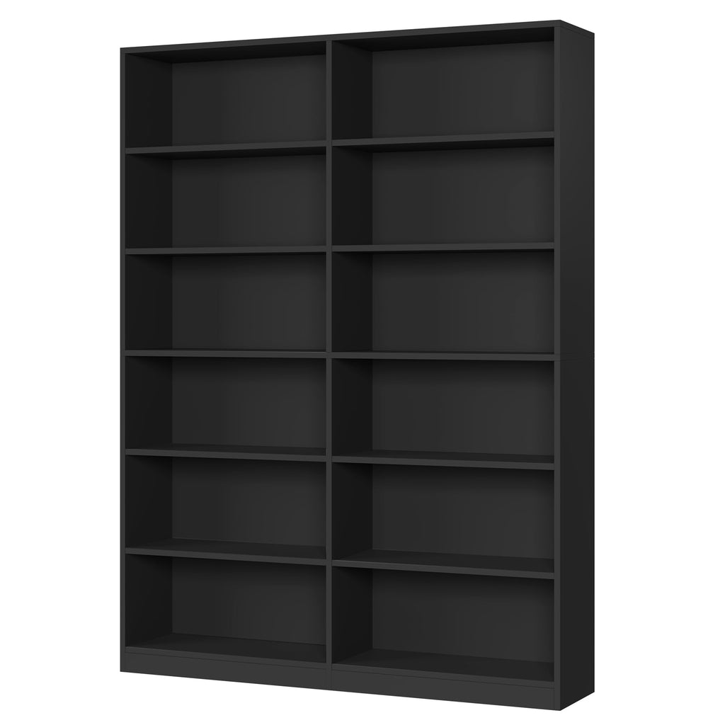 Black 6-Tier Double Wide Bookshelf T731345