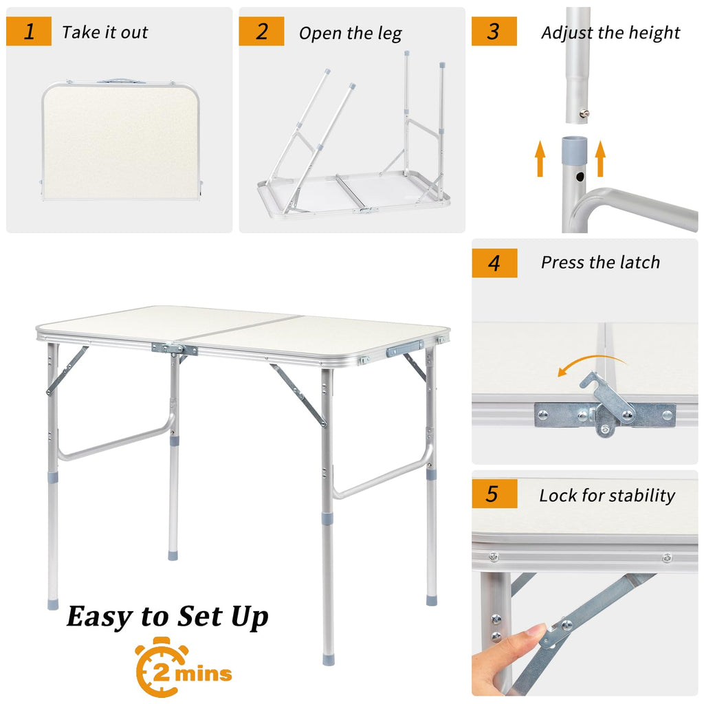 3FT Adjustable Height Aluminum Folding Camping Table Y8446