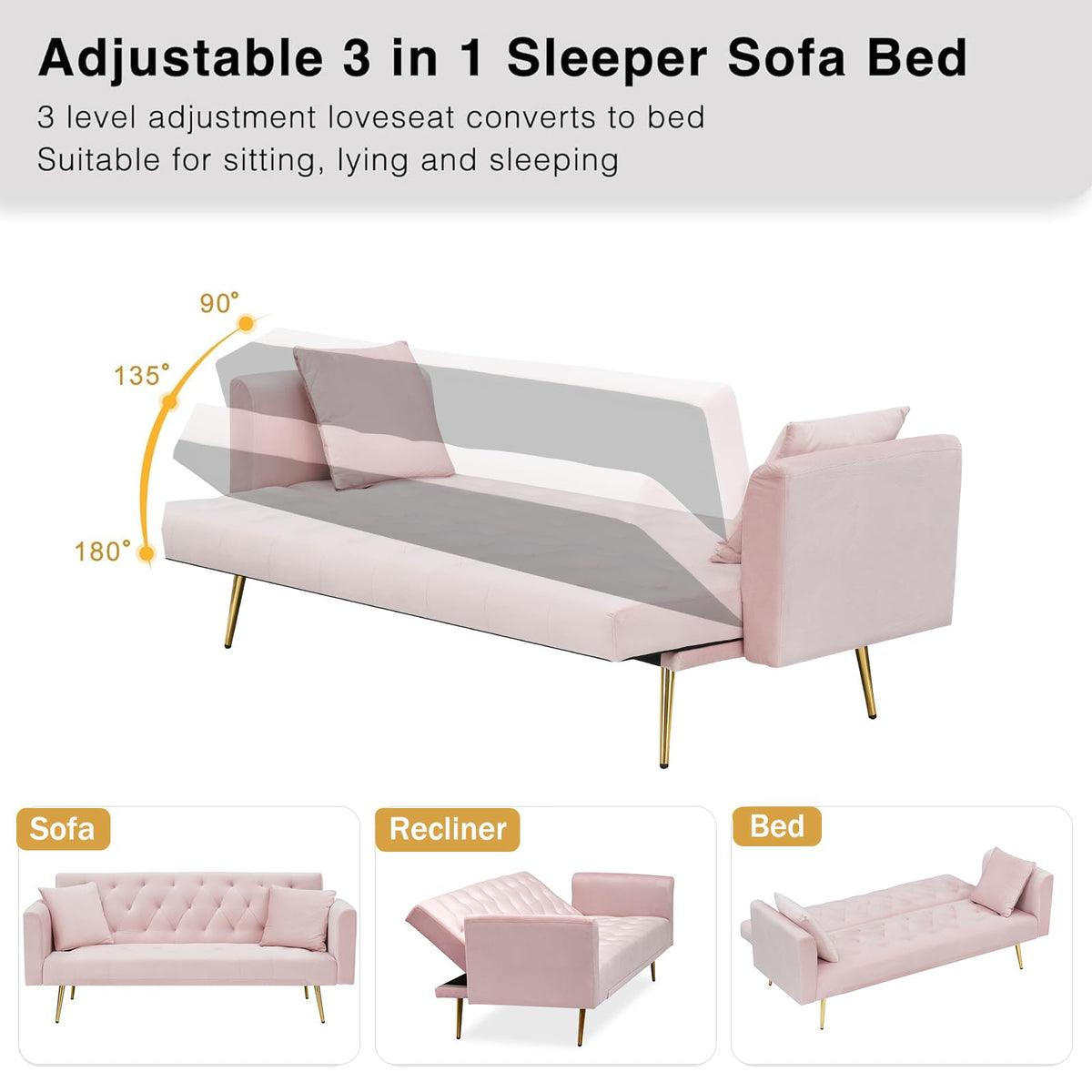 71" Velvet Convertible Sofa Bed U28984