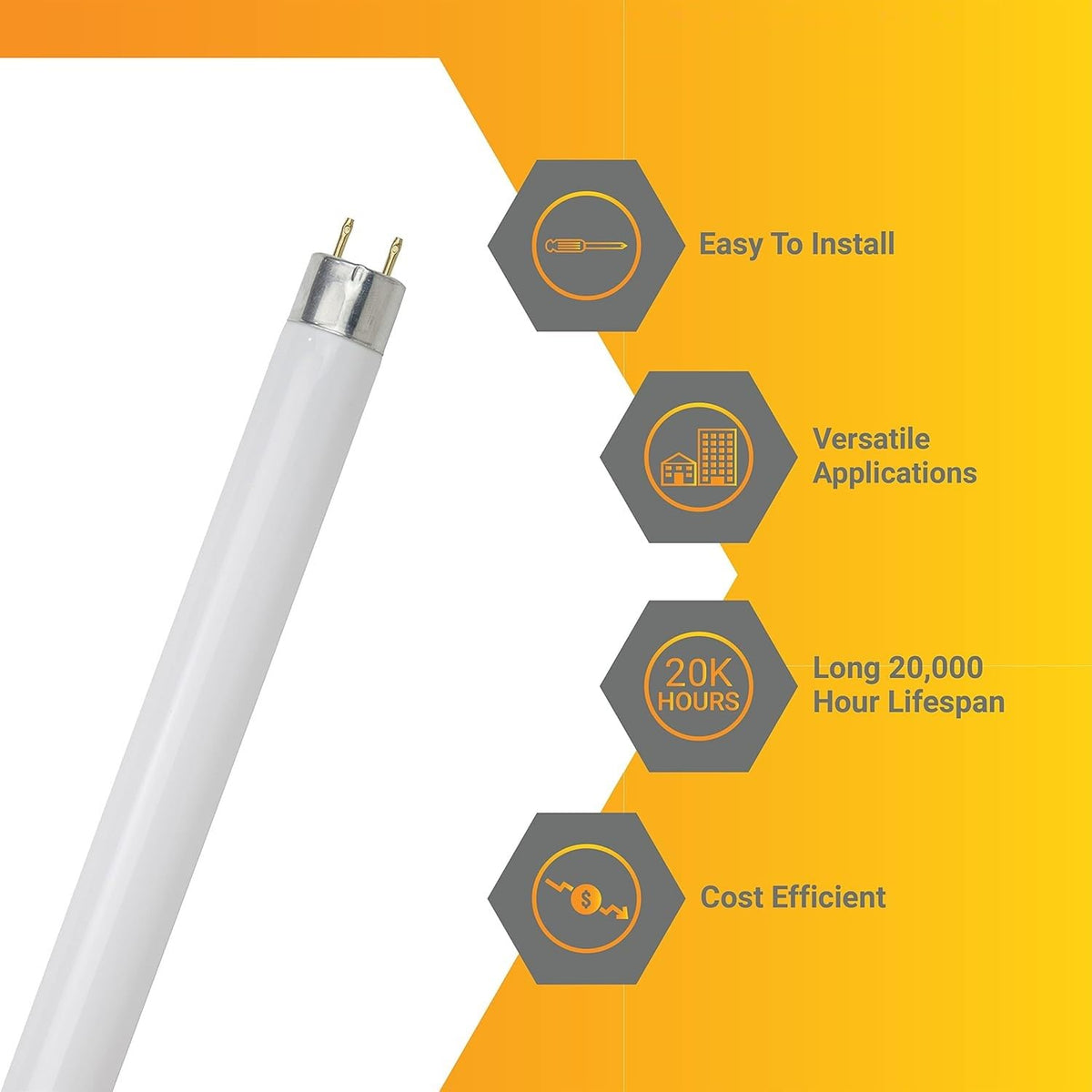 24 Inch T8 Fluorescent Tube Light Bulb 17W 1400 Lumens 5000K Bright White G13 Medium Bi-Pin Base 2 Foot Straight Linear Lamp Pack of 30 P9950