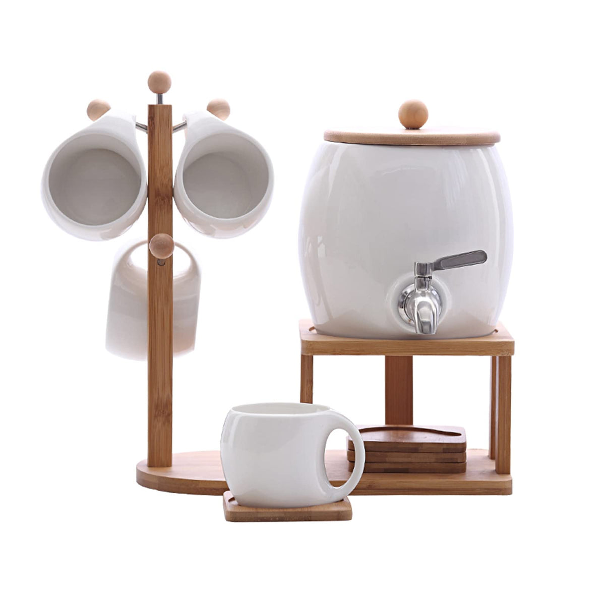 Porcelain Ceramic Crock Water Dispenser with 4 Mugs F87751