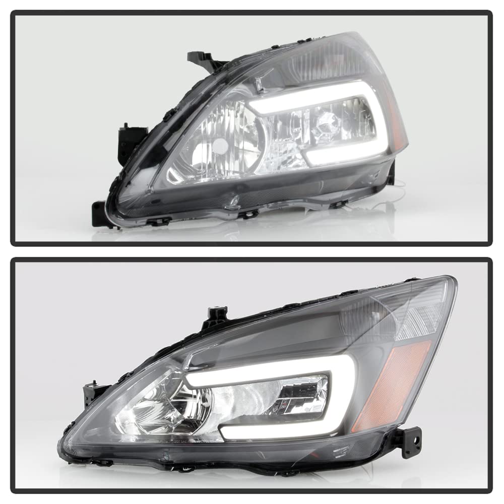 For 2003-2007 Honda Accord Black Housing LED Tube Headlights Assembly Pair Set B11349