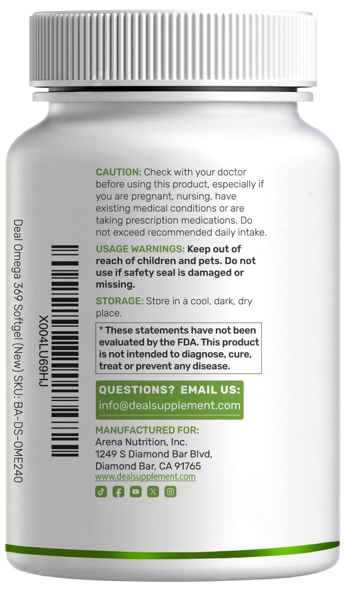 Omega 3-6-9 Fish Oil 3,600mg 240 Softgels Lemon Flavored M2059