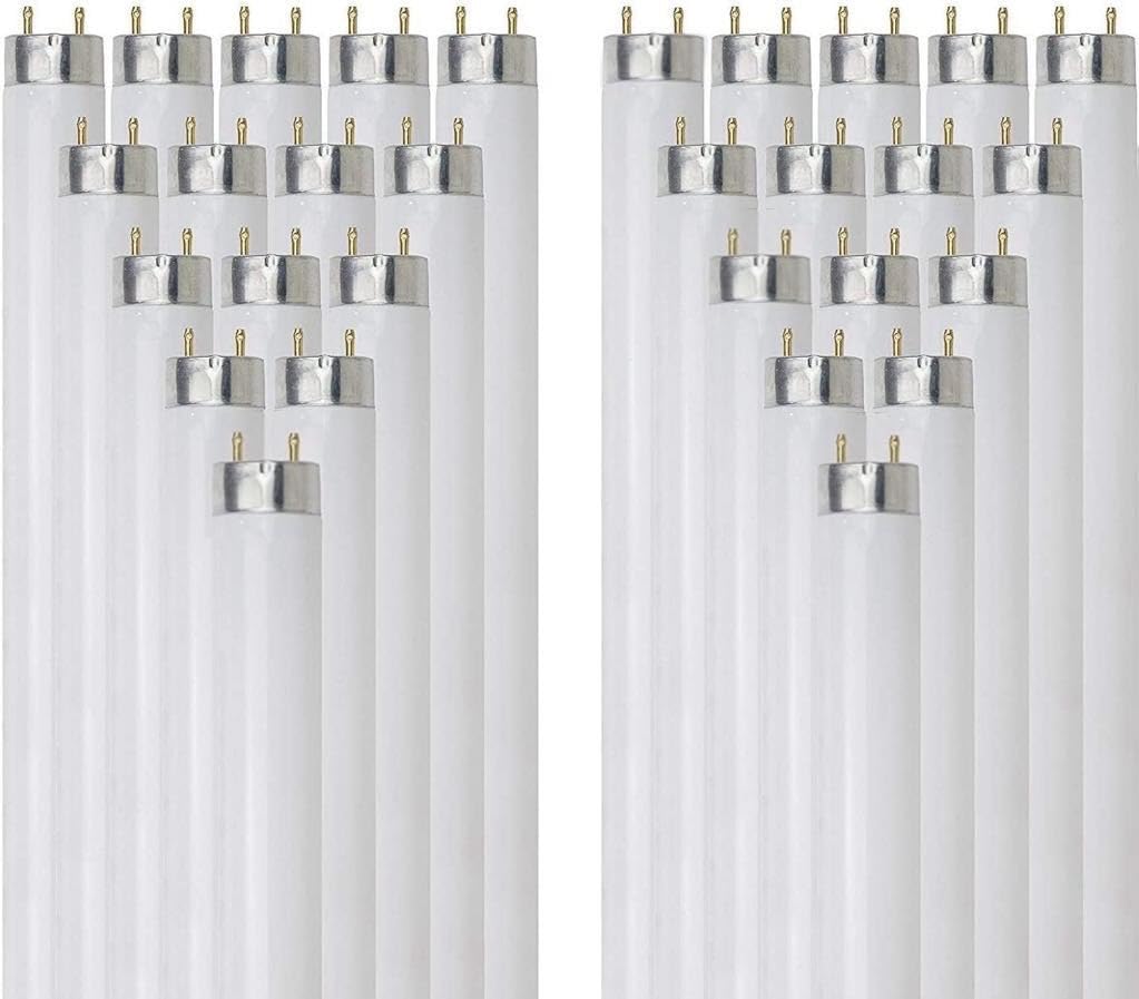 24 Inch T8 Fluorescent Tube Light Bulb 17W 1400 Lumens 5000K Bright White G13 Medium Bi-Pin Base 2 Foot Straight Linear Lamp Pack of 30 P9950