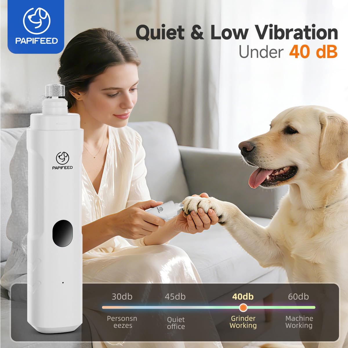 Ultra Quiet 3-Speed Rechargeable Dog Nail Grinder with LED Light D631370