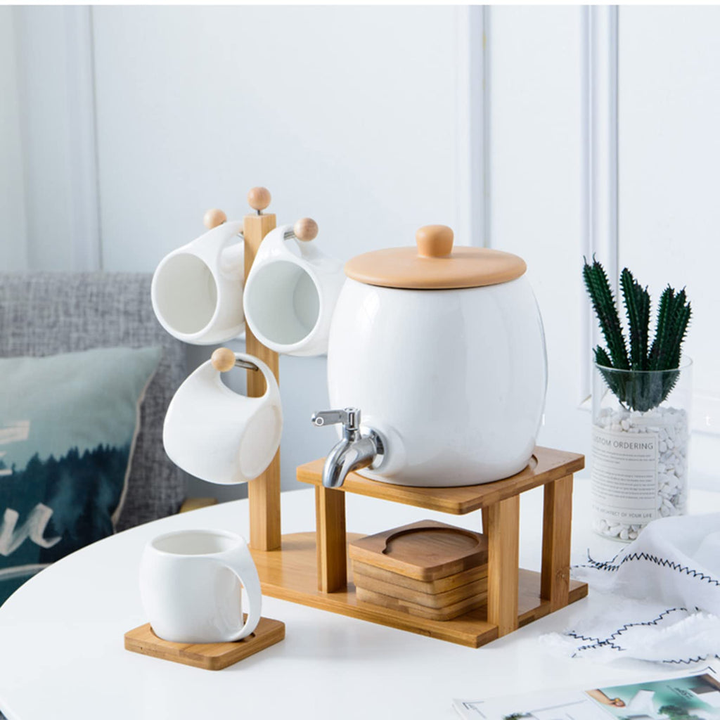 Porcelain Ceramic Crock Water Dispenser with 4 Mugs F87751