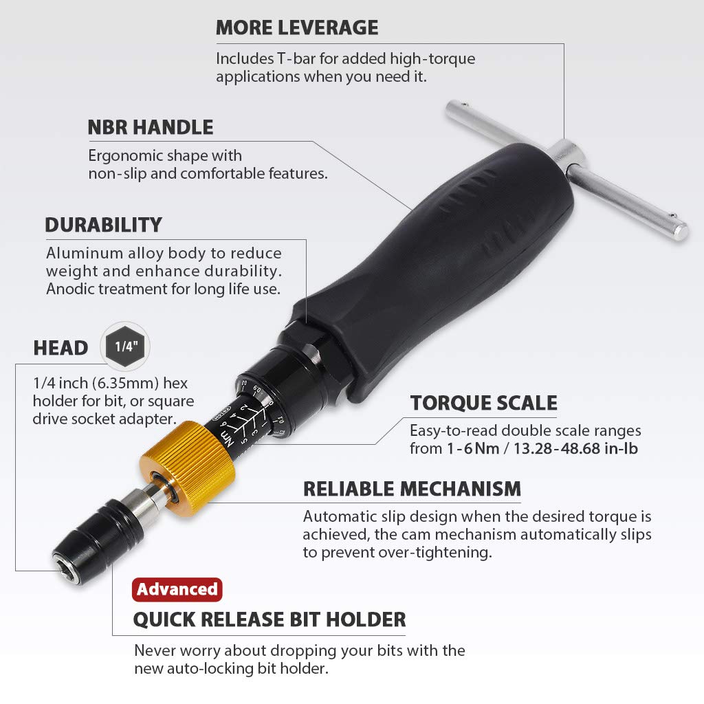 Precision Certified Torque Screwdriver 1-6 Nm with 1/4 Inch Hex Bit Holder F41239