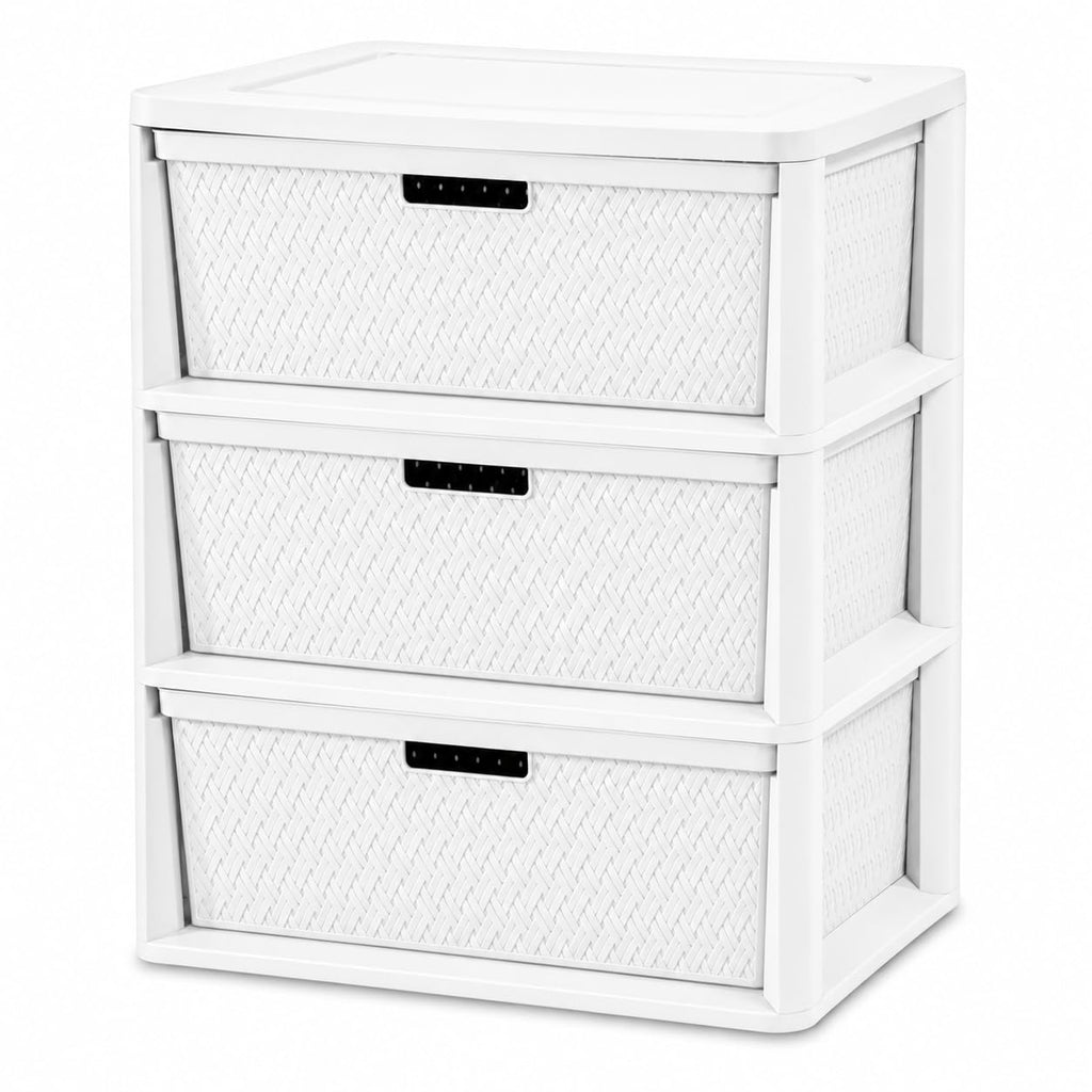 Wide 3-Drawer Plastic Storage Tower with Removable Bins Y46421