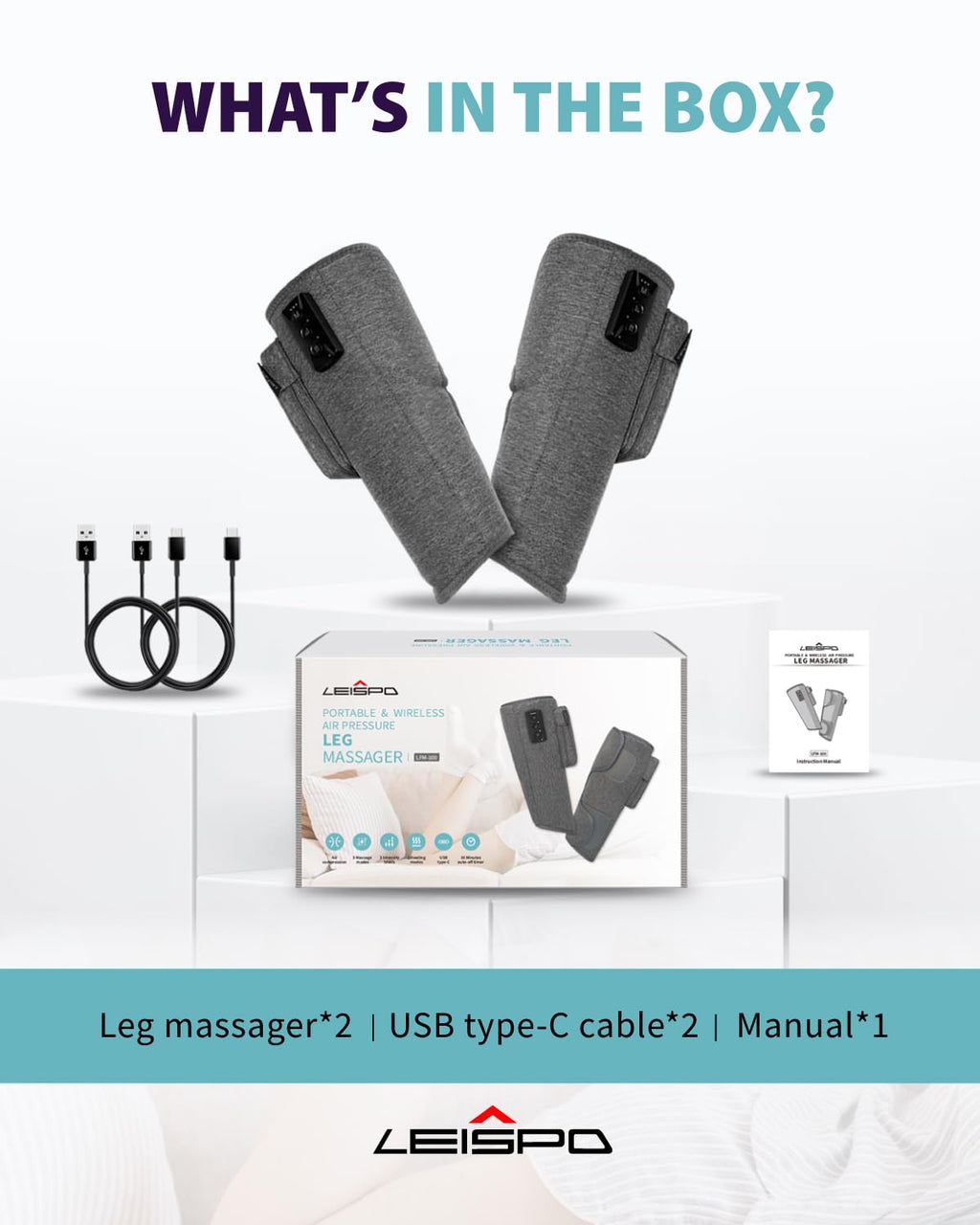 Wireless Air Compression Leg Massager with Heat, 4 Modes, Set of 2 G210096