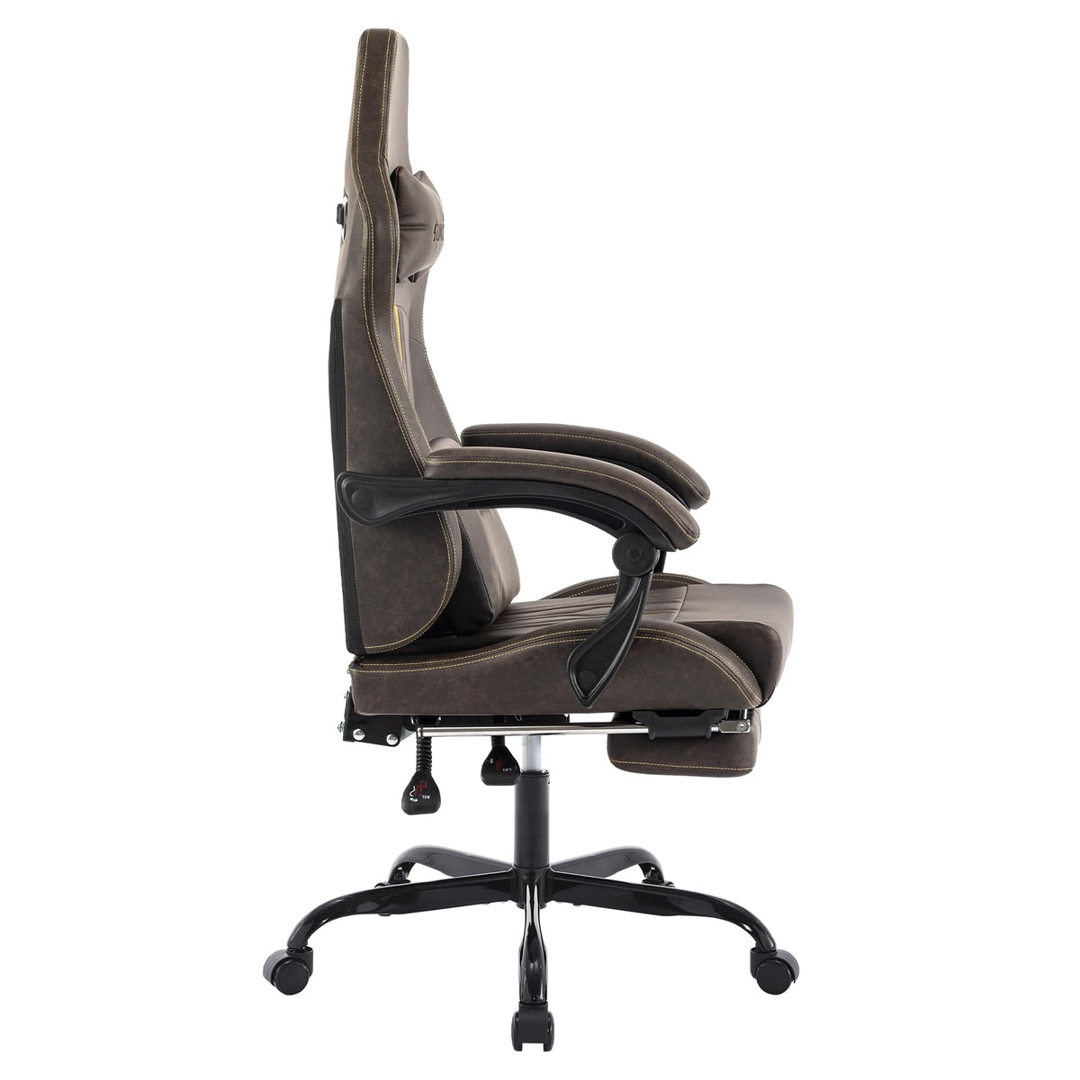 Brown Ergonomic Gaming Chair with Footrest and Massage Lumbar Cushion T3876