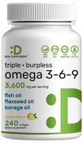 Omega 3-6-9 Fish Oil 3,600mg 240 Softgels Lemon Flavored M2059