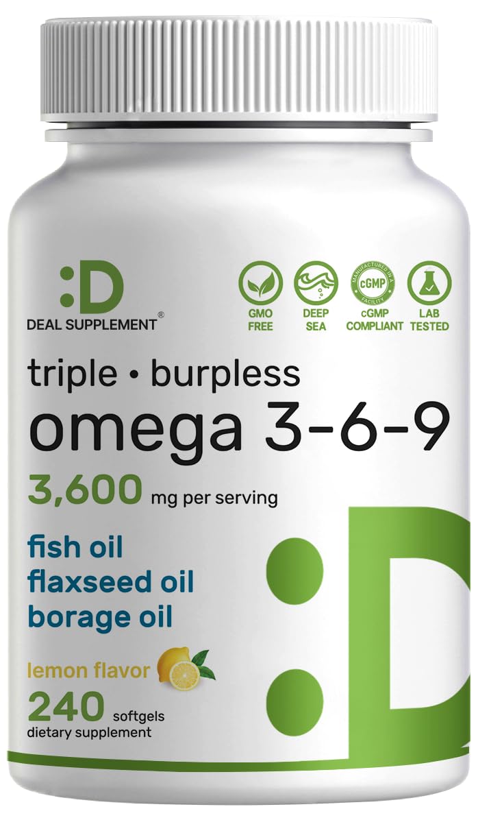 Omega 3-6-9 Fish Oil 3,600mg 240 Softgels Lemon Flavored M2059