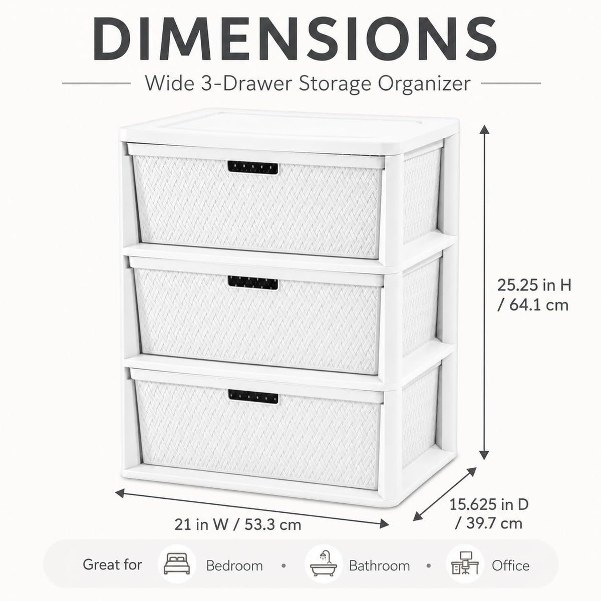 Wide 3-Drawer Plastic Storage Tower with Removable Bins Y46421