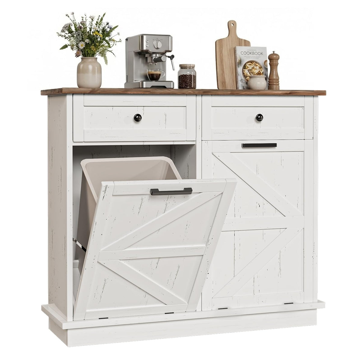 White 20 Gallon Tilt Out Trash Can Cabinet N800462
