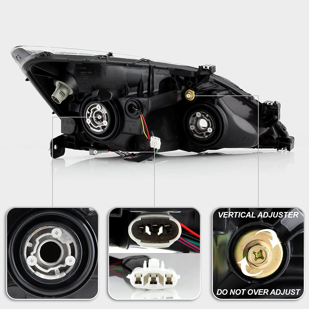 For 2003-2007 Honda Accord Black Housing LED Tube Headlights Assembly Pair Set B11349