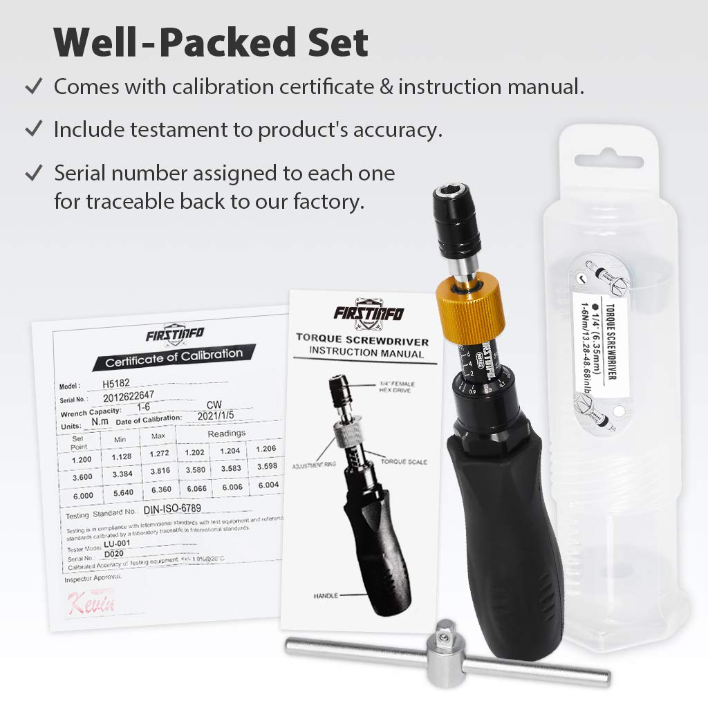 Precision Certified Torque Screwdriver 1-6 Nm with 1/4 Inch Hex Bit Holder F41239