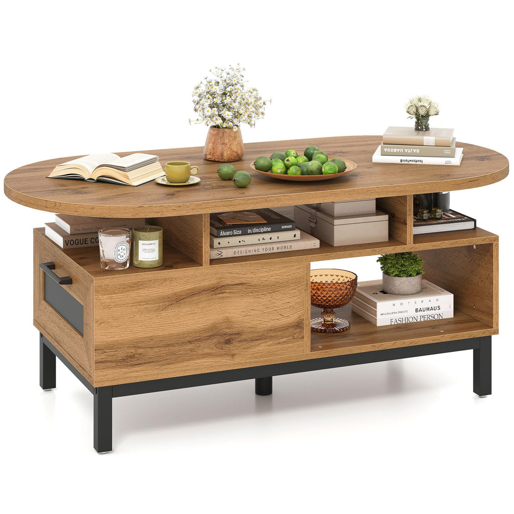 47" Oval Wood Coffee Table with Storage U588