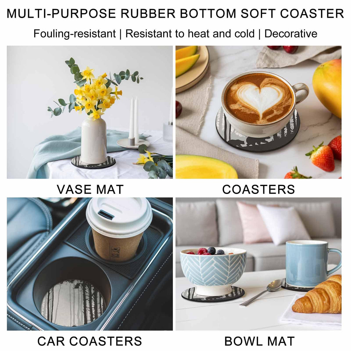 Black Grey Set of 4 Soft Absorbent Coasters R83484