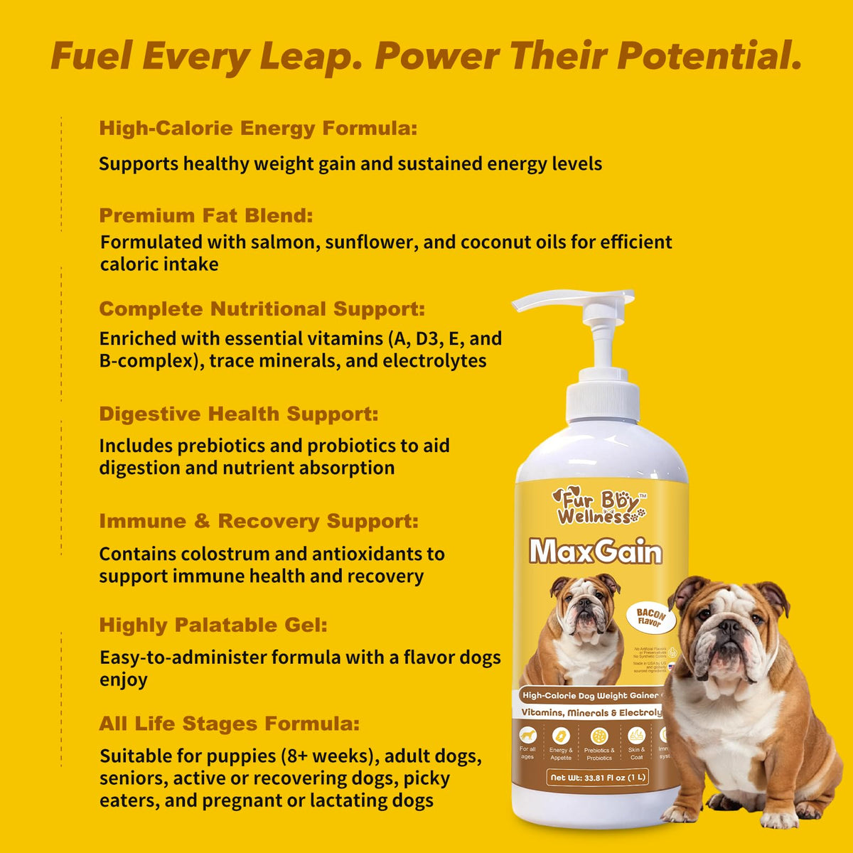 High-Calorie Dog Weight Gainer Gel with Salmon Oil, Probiotics, Vitamins & Electrolytes T4905
