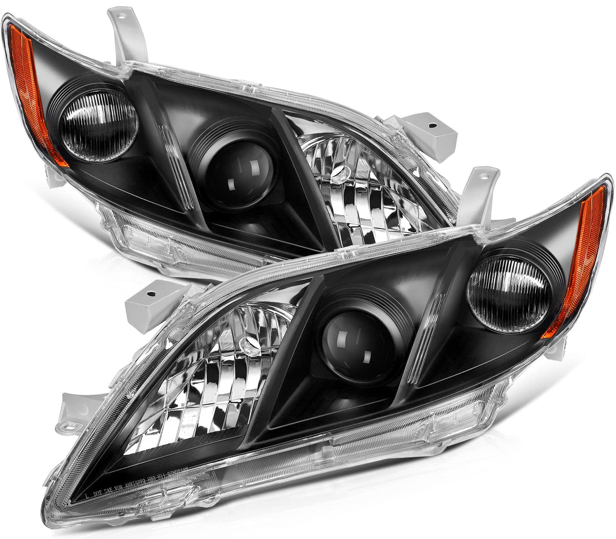 Black Housing Amber Reflector Clear Lens Headlight Assembly Pair Y83952