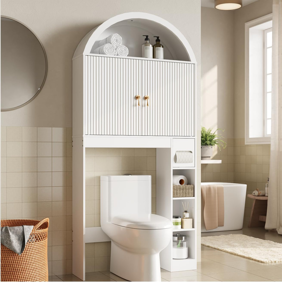 White Over the Toilet Storage Cabinet with Adjustable Shelf B383082