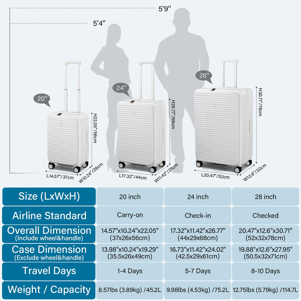 20 Inch White Hard Shell Carry on Luggage with Wheels V241598