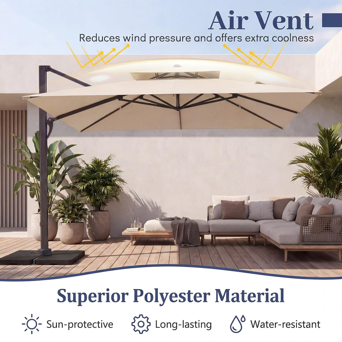 10 FT Square Offset Cantilever Patio Umbrella with 360° Rotation D122905