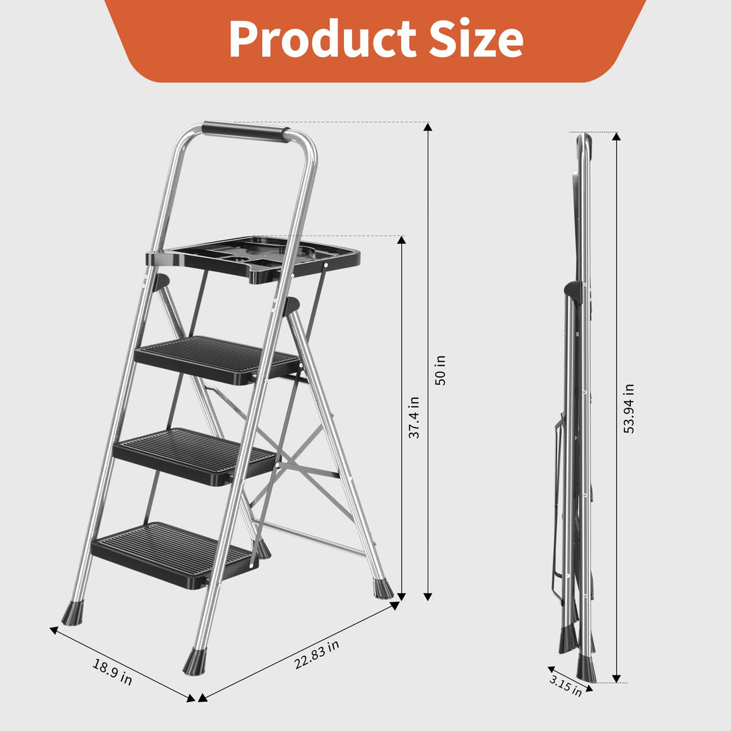 3-Step Folding Step Stool with Tool Platform Y60260