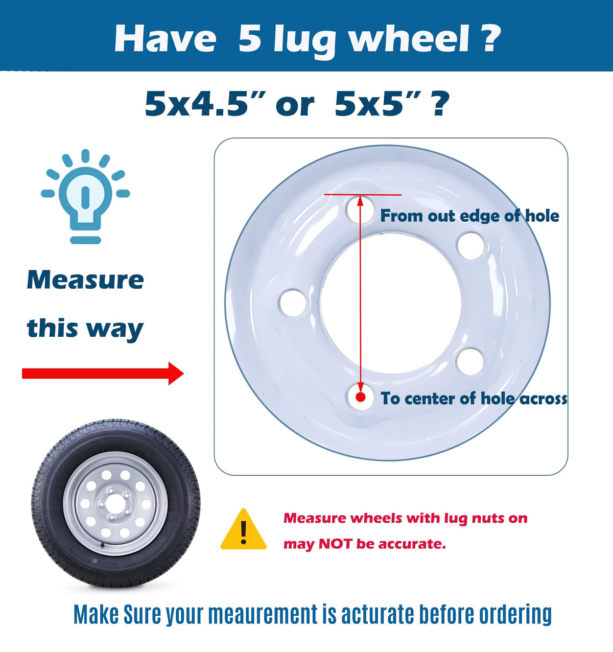 Trailer Tire Wheel ST205/75R15 8-Ply 5X4.5 White Spoke S58549