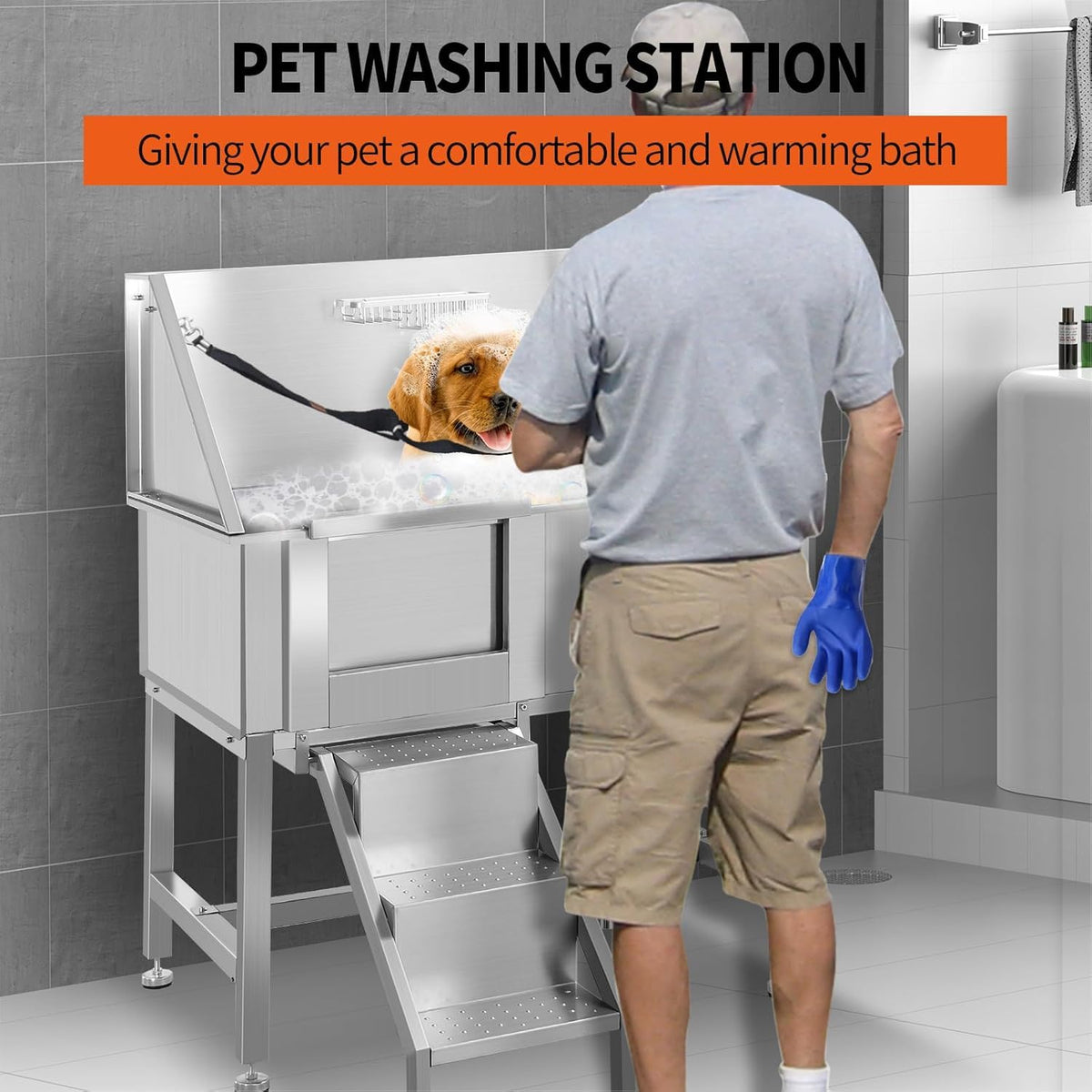 38" Stainless Steel Dog Grooming Tub with Ramp I253276