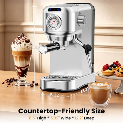 20 Bar Compact Stainless Steel Espresso Machine with Milk Frother D722