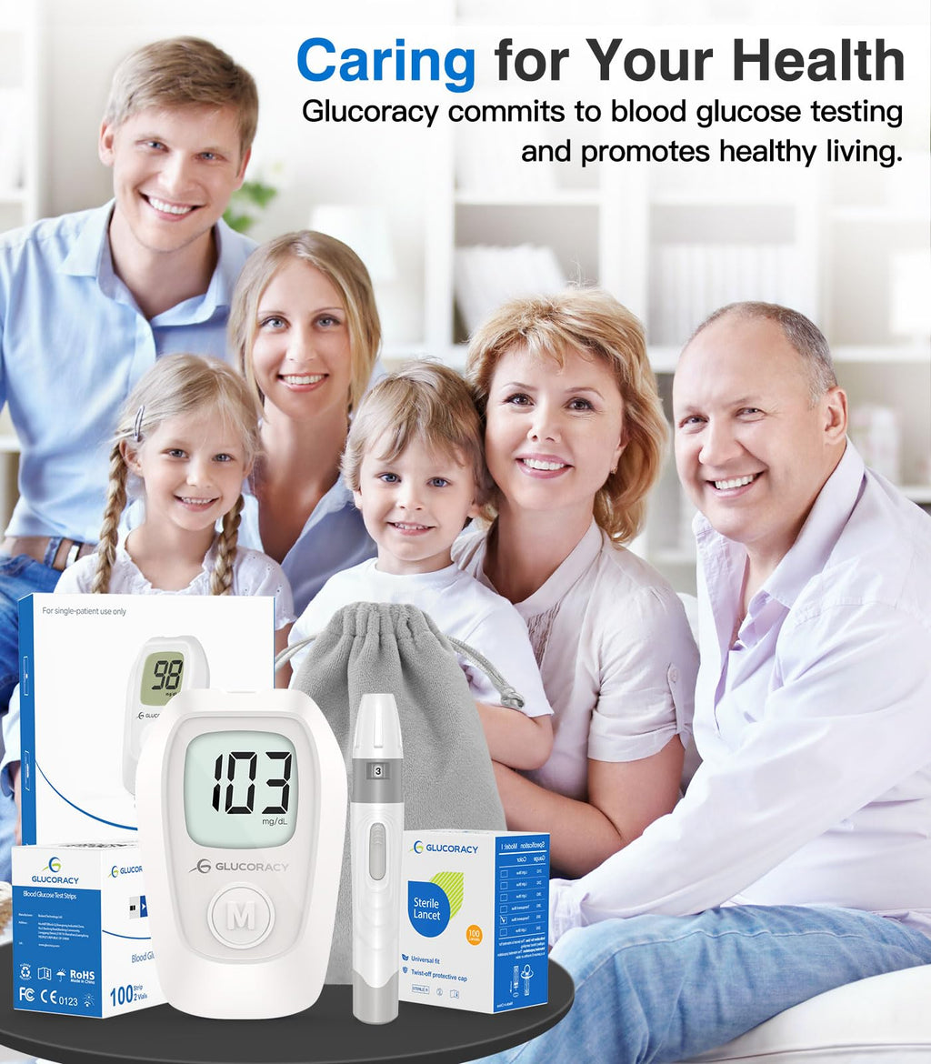 Glucose Monitor Kit, 100 Blood Glucose Strips, No Coding I256