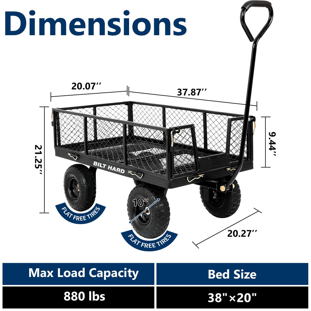 10" Flat Free Tires Steel Garden Cart with Rotating Handle J836