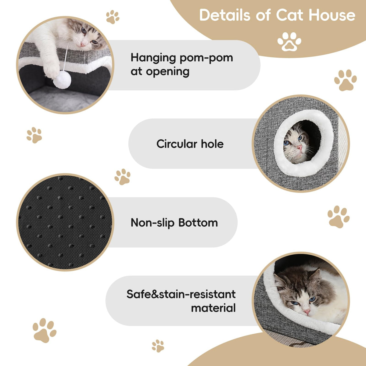 Large Covered Cat Bed Cave, Grey, 16in M24186
