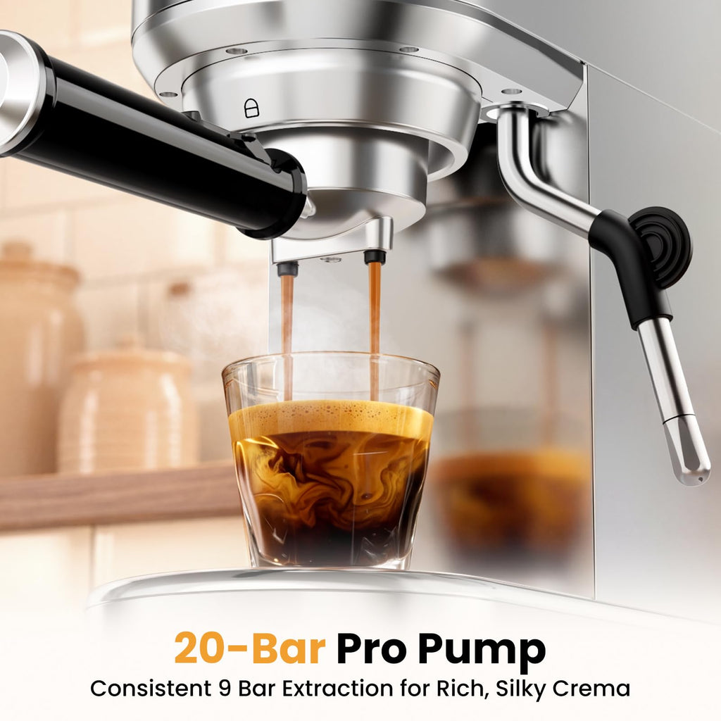 20 Bar Compact Stainless Steel Espresso Machine with Milk Frother D722
