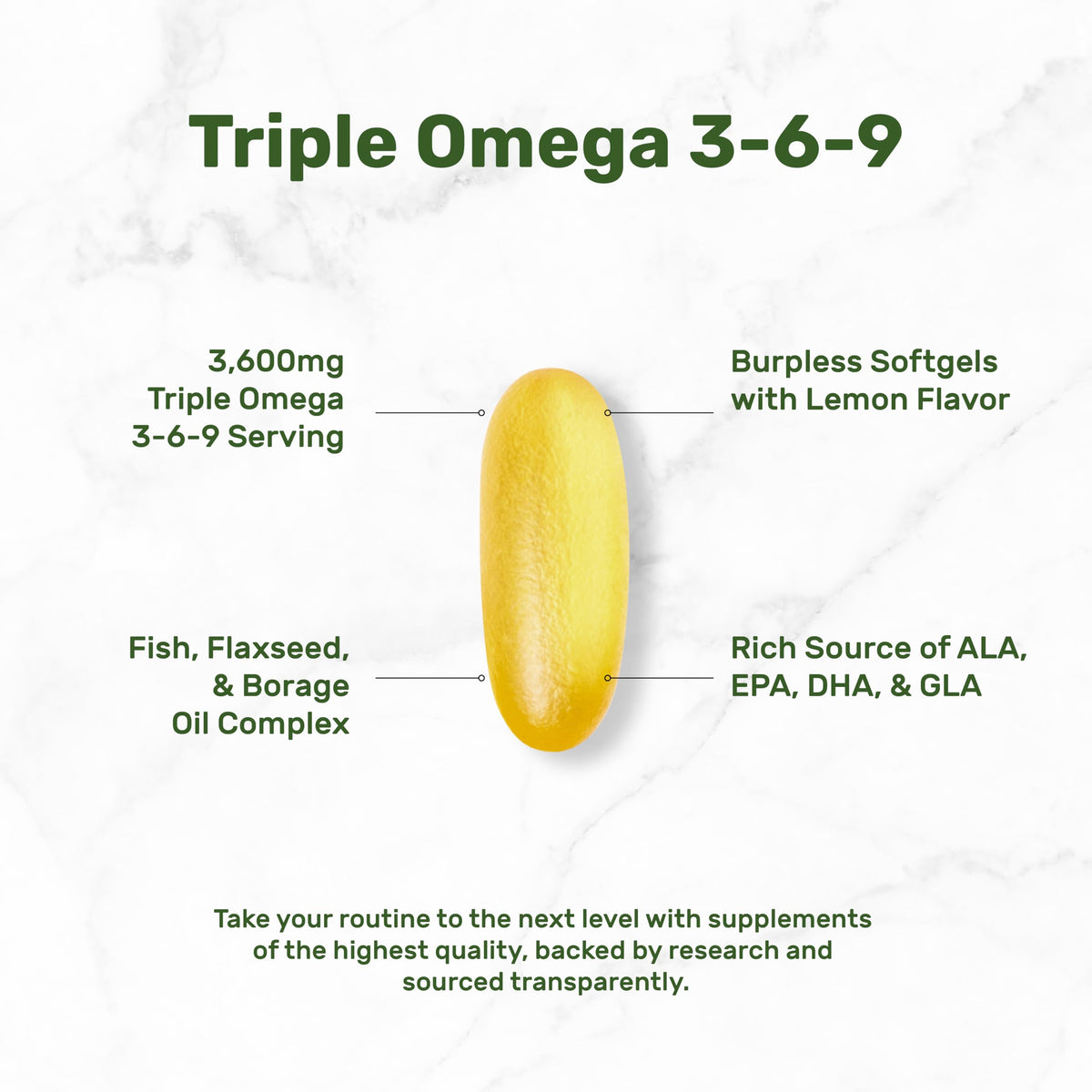 Omega 3-6-9 Fish Oil 3,600mg 240 Softgels Lemon Flavored M2059