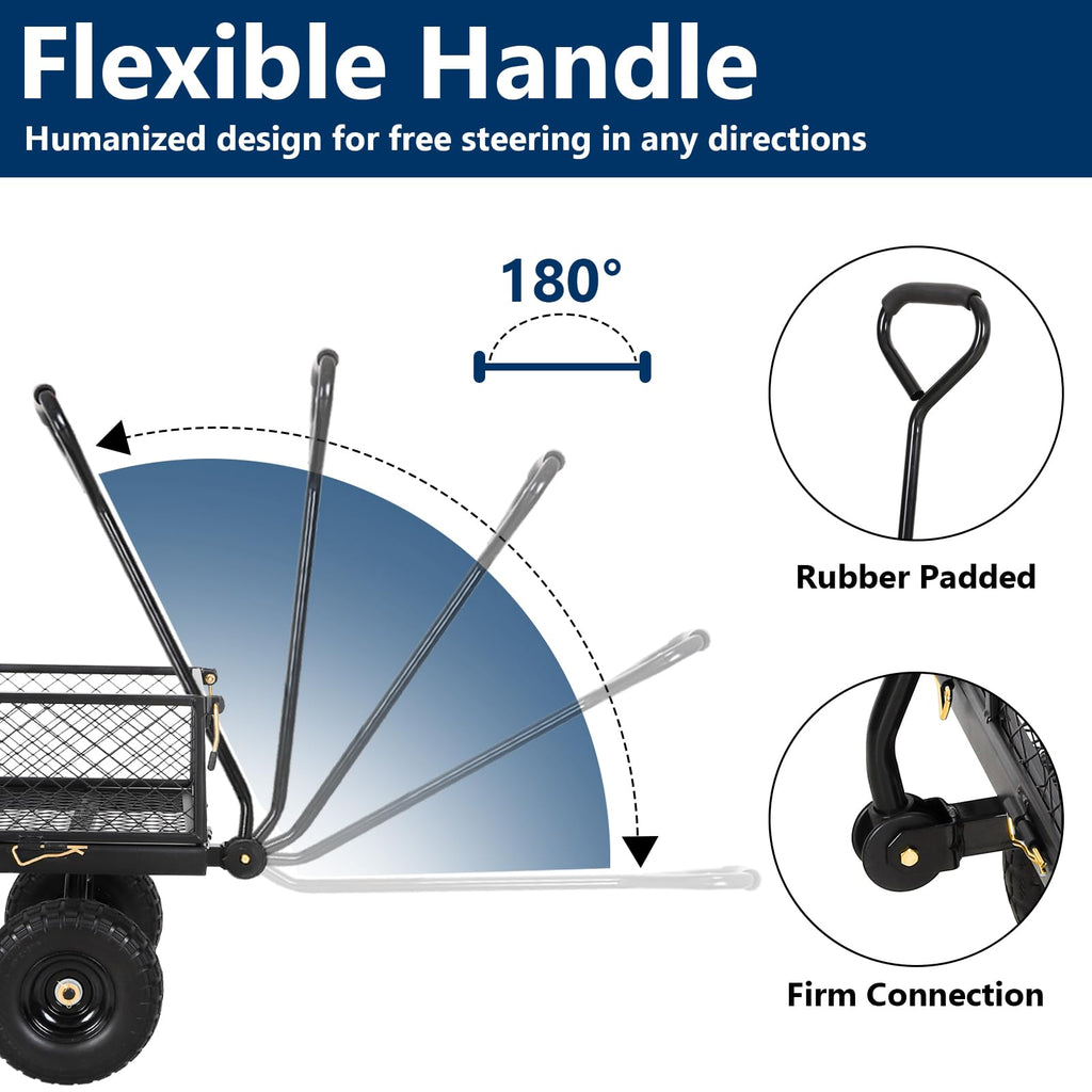 10" Flat Free Tires Steel Garden Cart with Rotating Handle J836