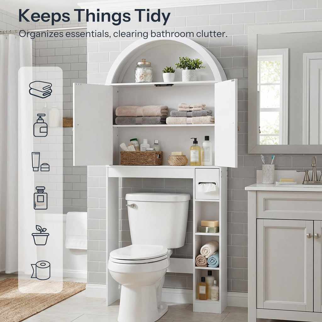 White Over the Toilet Storage Cabinet with Adjustable Shelf B383082