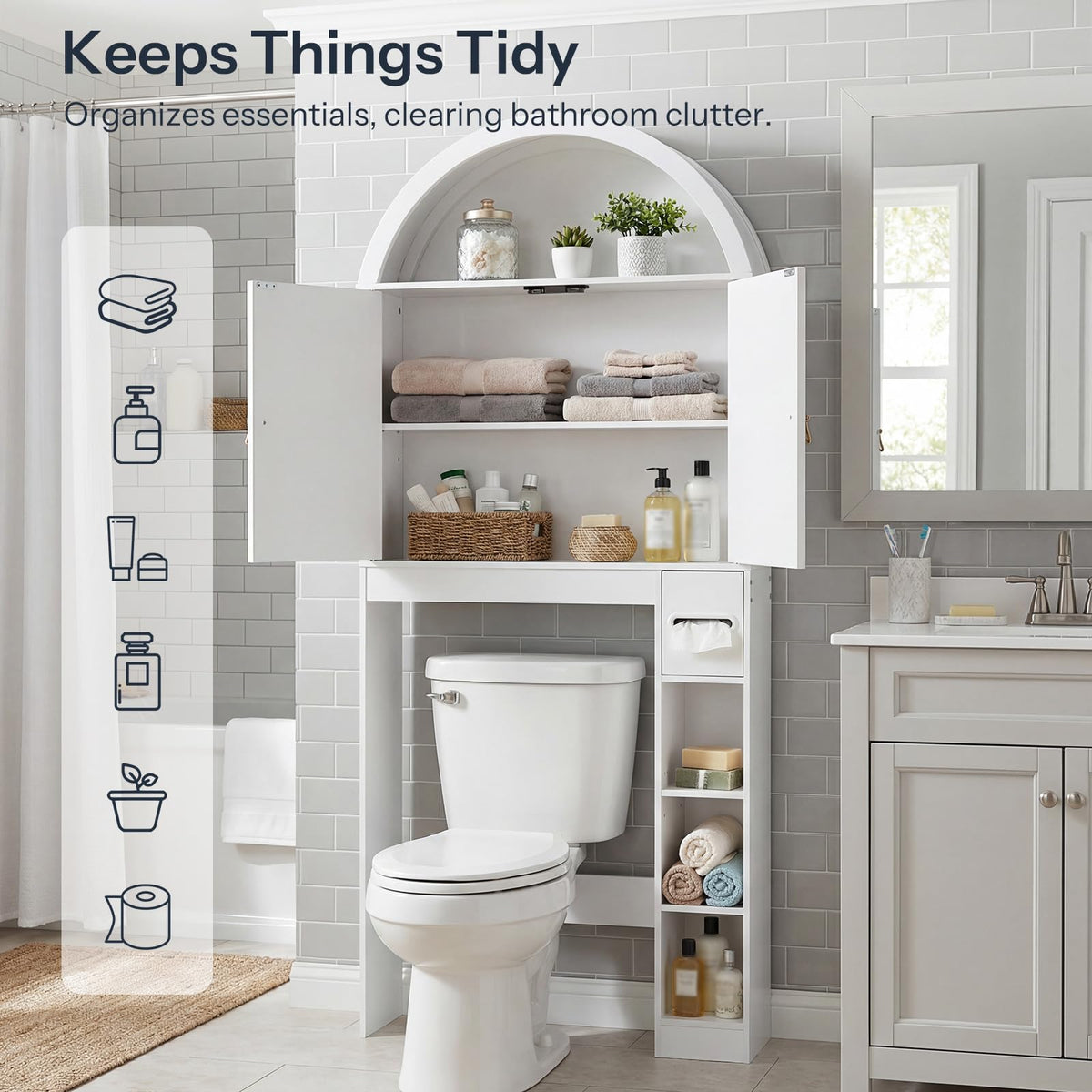 White Over the Toilet Storage Cabinet with Adjustable Shelf B383082