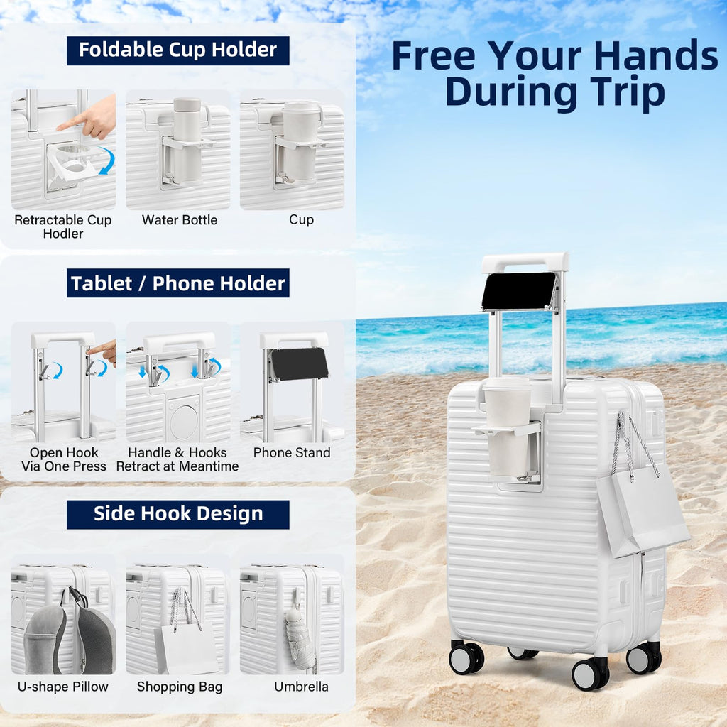 20 Inch White Hard Shell Carry on Luggage with Wheels V241598