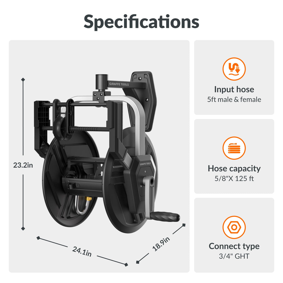 Garden Hose Reel Wall Mount, 125FT 5/8" Hose Capacity, Heavy Duty with Crank W816536