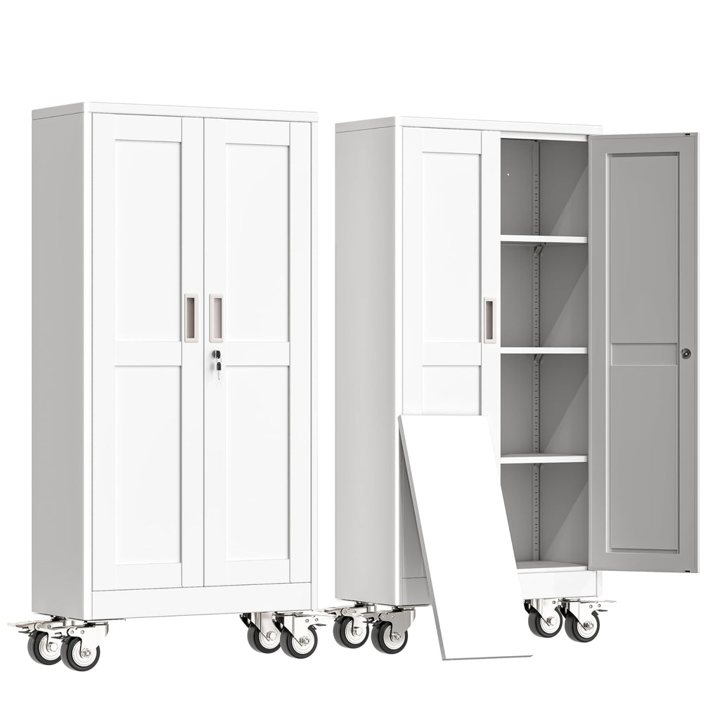 61" Metal Rolling Storage Cabinet with 2 Doors and Wheels O531