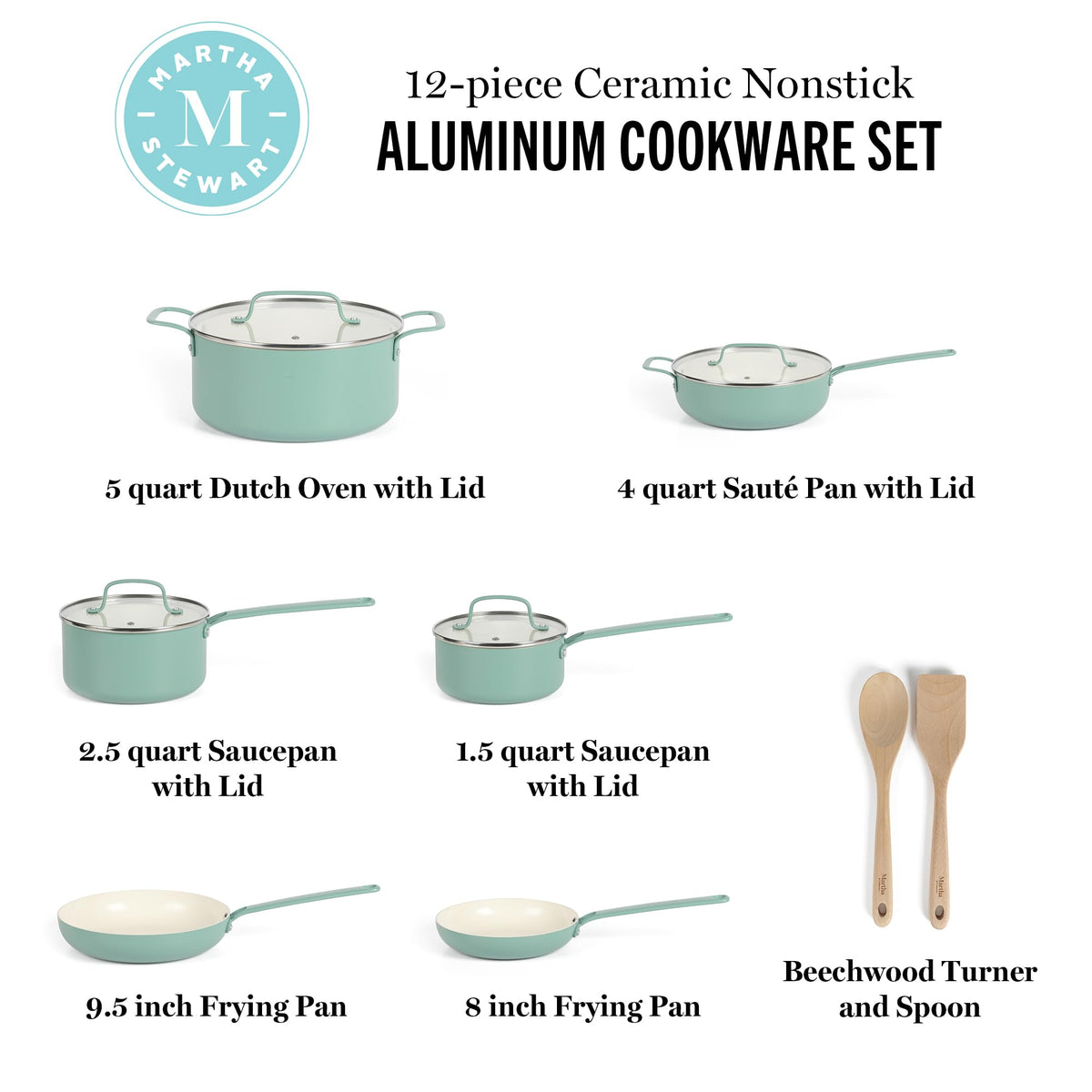 12 Piece Nonstick Ceramic Aluminum Cookware Set Teal L99268