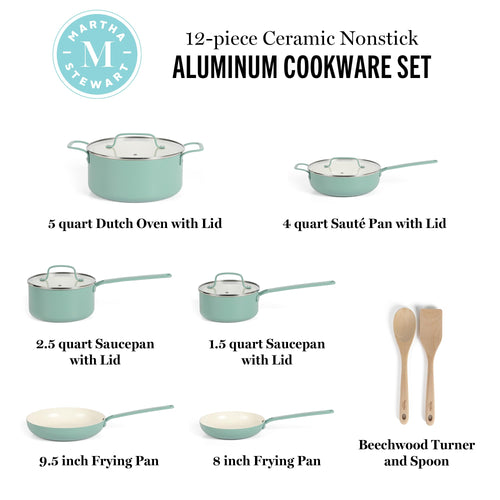 12 Piece Nonstick Ceramic Aluminum Cookware Set Teal L99268