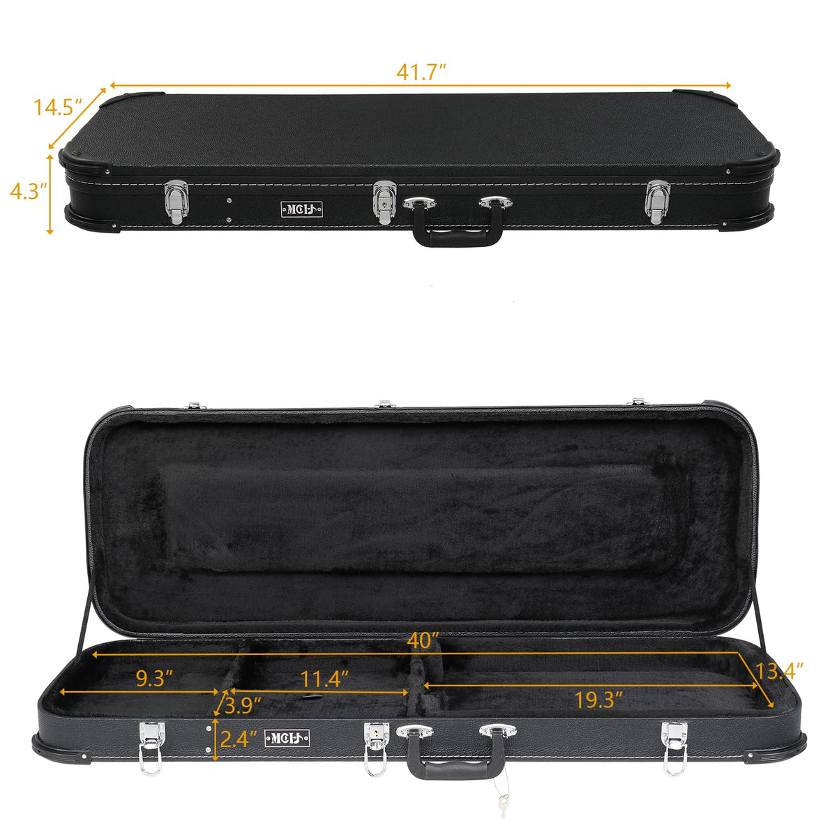 Black Electric Guitar Wood Hard Case with Handle B6016