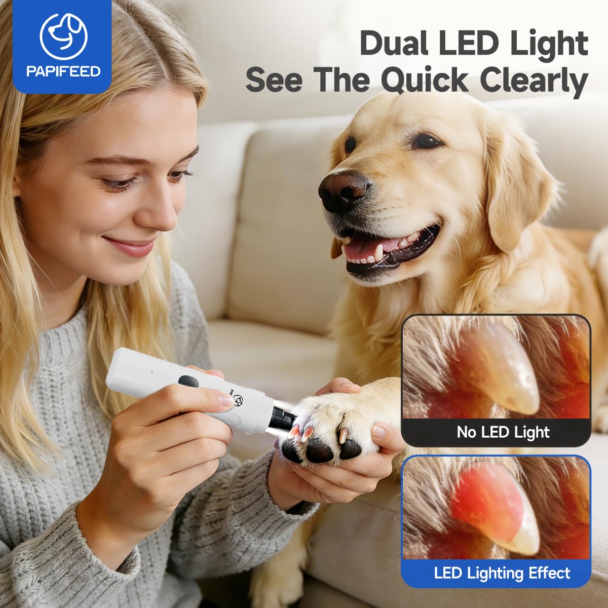 Ultra Quiet 3-Speed Rechargeable Dog Nail Grinder with LED Light D631370
