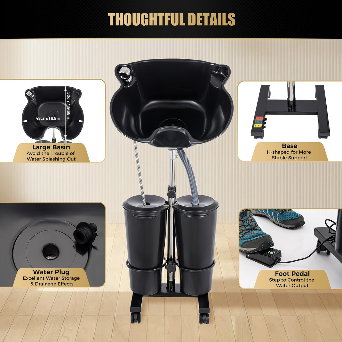 Portable Shampoo Basin with 2 Water Buckets & Electric Pump K717824