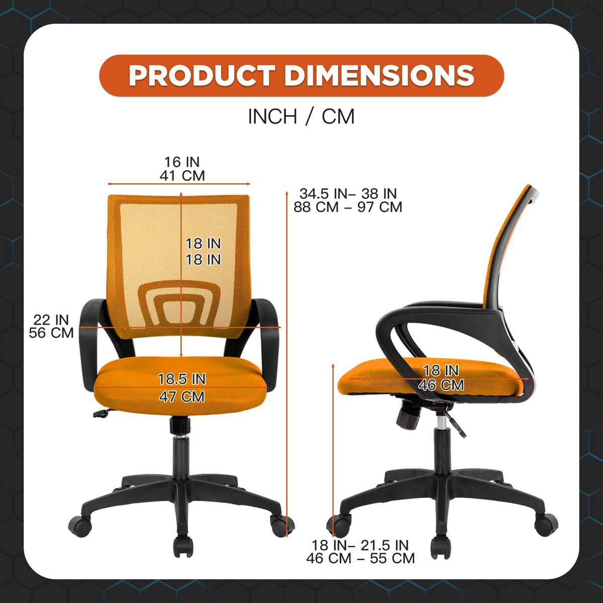 Orange Mesh Ergonomic Office Chair with Lumbar Support R3409