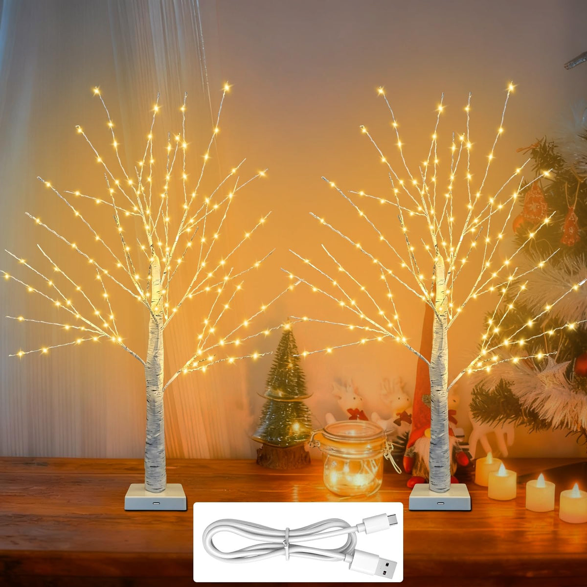 24 Inch LED Birch Tree 2 Pack U30507