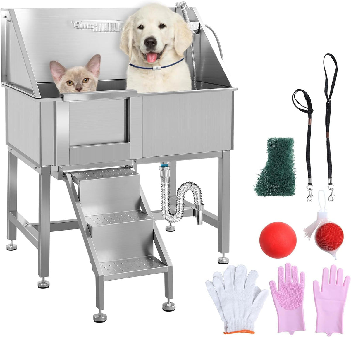 38" Stainless Steel Dog Grooming Tub with Ramp I253276